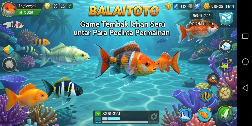Tampilan gameplay BALAITOTO dengan aksi menembak ikan yang seru.