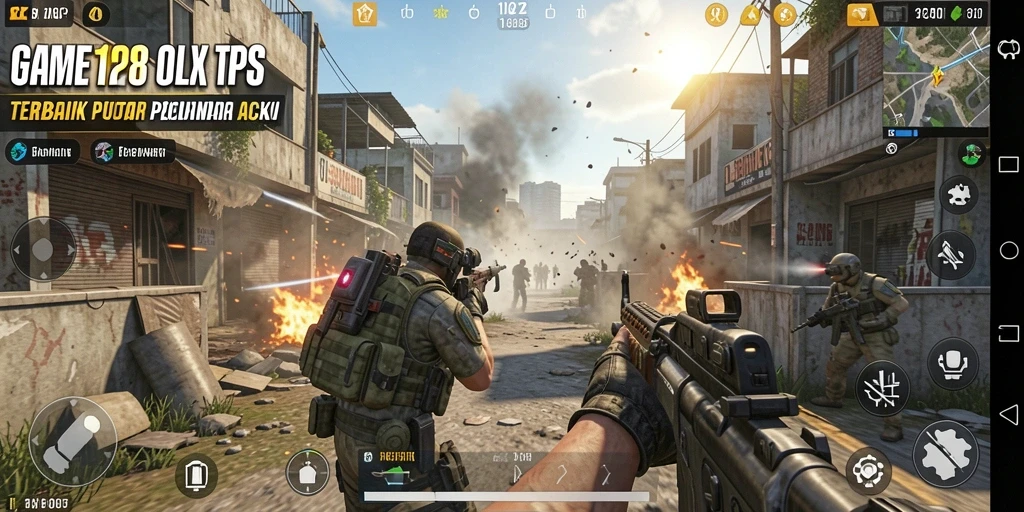 Screenshot tampilan gameplay seru OLX128 dalam aksi TPS.