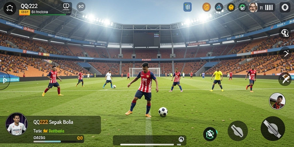 Screenshot gameplay QQ222 yang menampilkan aksi seru sepak bola.