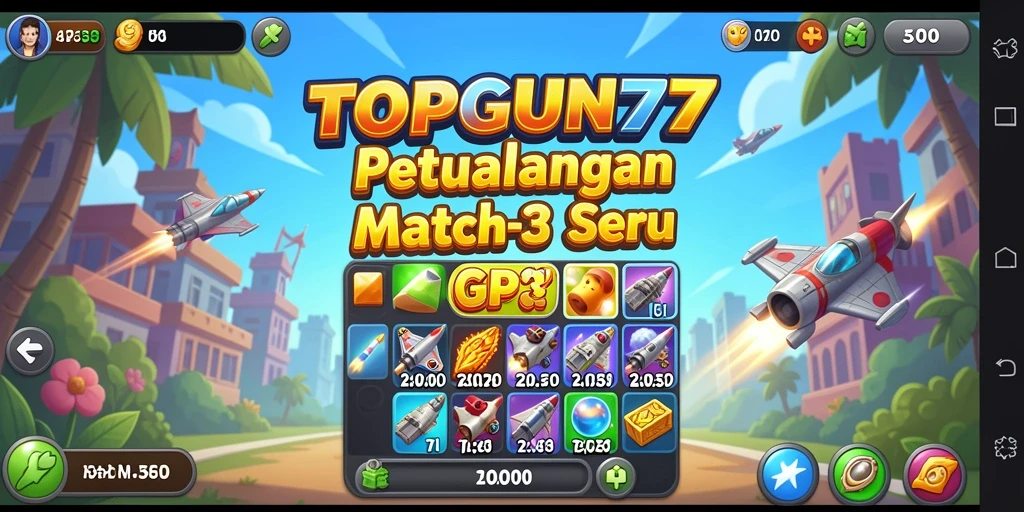Screenshot gameplay TOPGUN77 dengan tampilan menarik dari level Match-3.